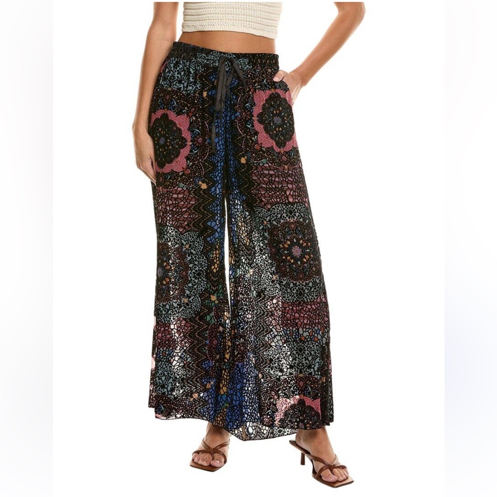 NWT JOHNNY WAS Axelle Burnout Velvet Patchwork Print Wide Leg Pull-On Pants